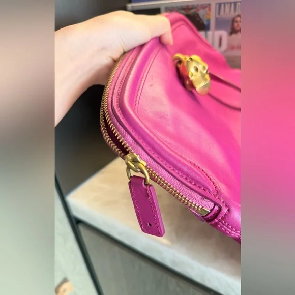 Alexander McQueen Skull Padlock Fold Over Clutch Fucshia